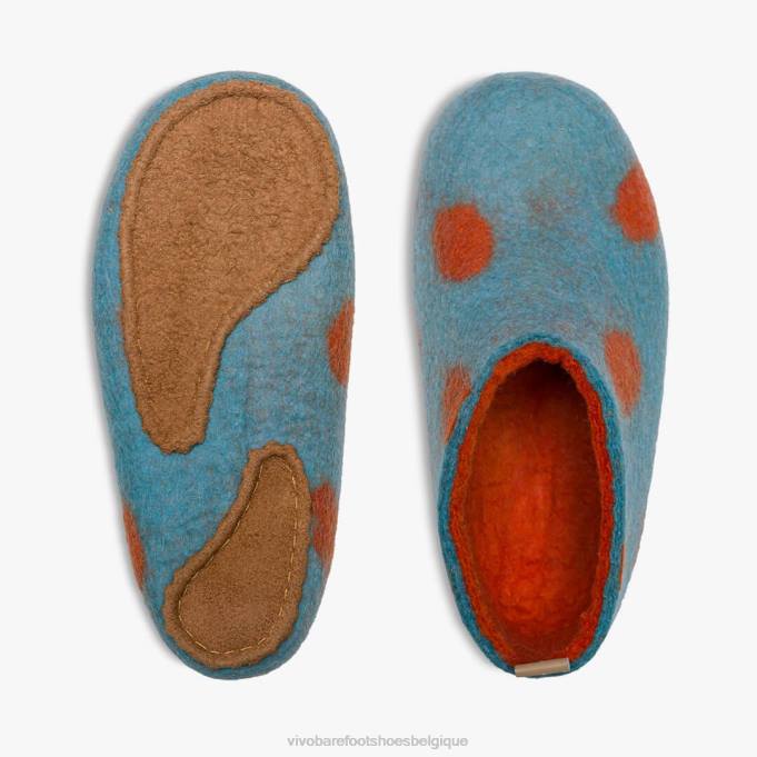 Vivobarefoot pantoufle en feutre mim enfants enfants B0X2225 aqua orange